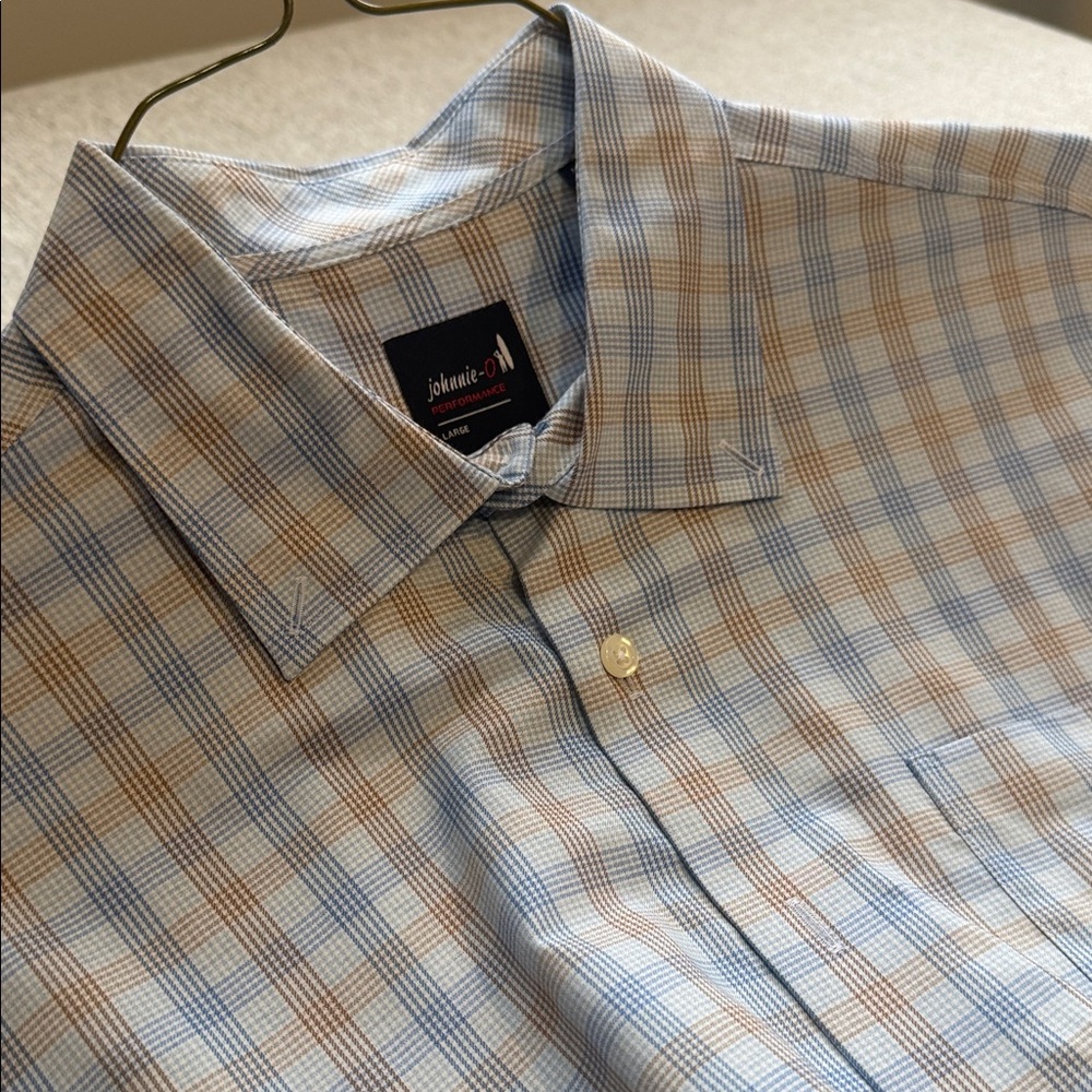 johnnie-O Light Blue and Tan Checkered Men's Shirt